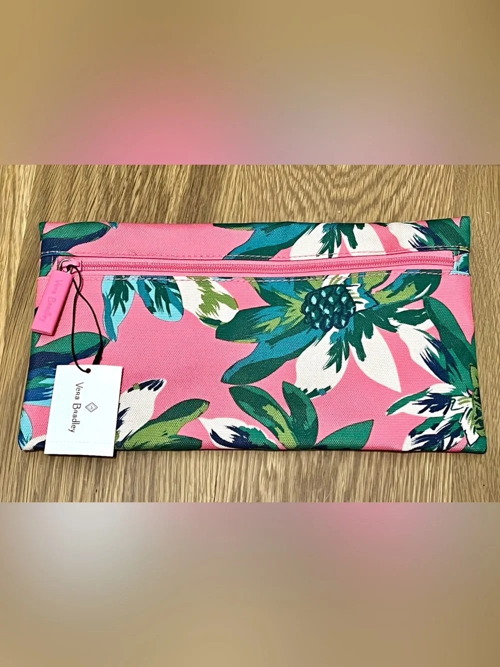 Vera Bradley Zippered Pencil Pouch Lighten Up Tropical Paradise NWT Pink Green
